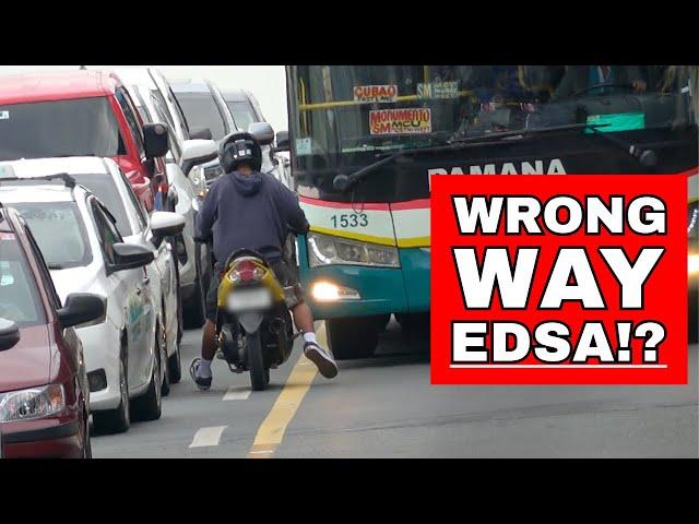 Rider drives against traffic inside the EDSA bus lane