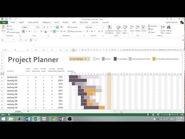 Excel 2013: Using Gantt project planner template