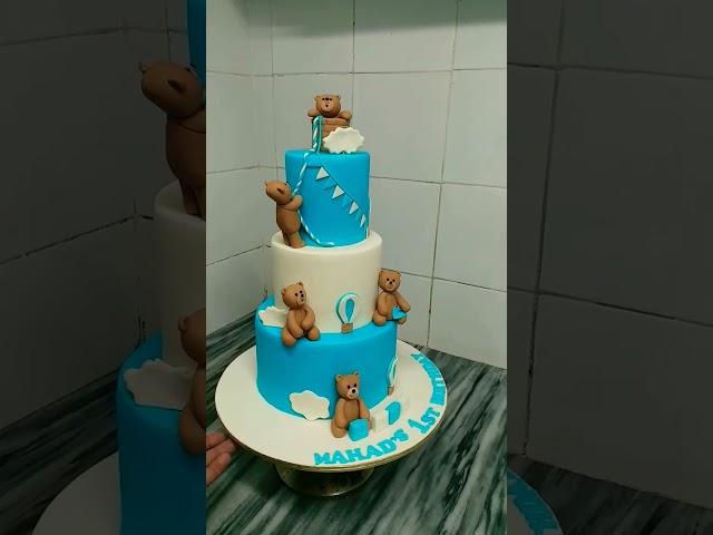 3TIER teddy bear and clouds #birthdaycake #decorated #with foundant teddy bear theam #standforpaki