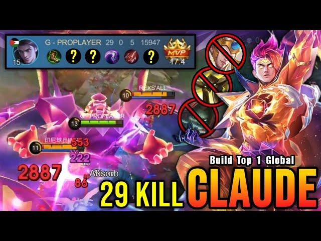 29 Kills No Death!! Claude New META Build 100% IMMORTAL!! - Build Top 1 Global Claude ~ MLBB