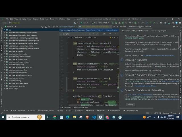 How to upgrade android version,API level and  targetSDKVersion in android studio version 15 API 35