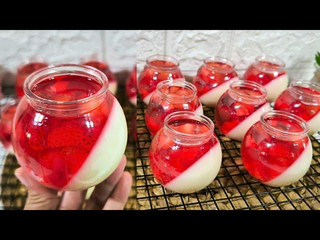 Puding Susu Strawberry || Puding cantik untuk ide jualan