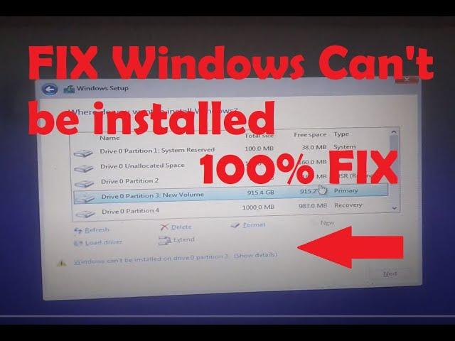 Fix windows can't be installed on drive 0 partition 1,2,3 100% easy Fix