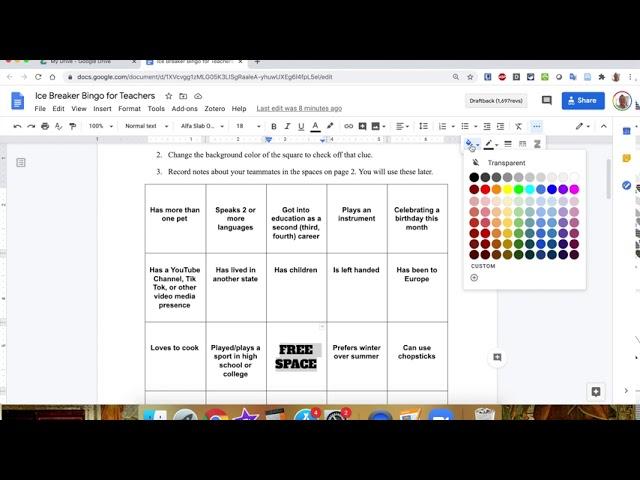 How to Change the Background Color of a Table Cell in Google Docs