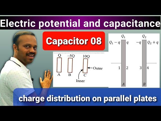 capacitor 08: charge distribution on parallel plates and on earthing of plates Class 11 telugu