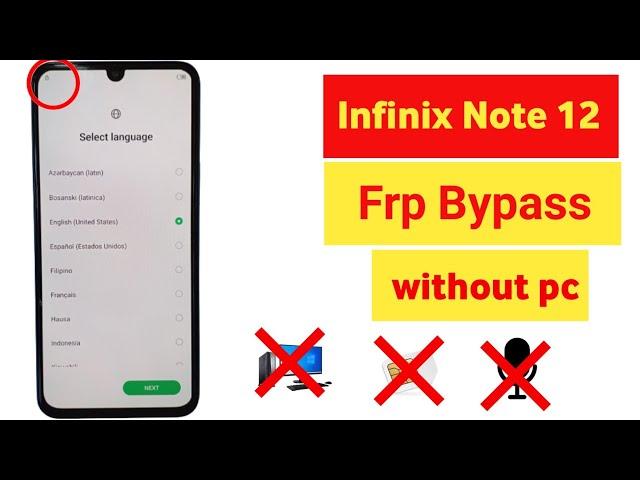 Infinix Note 12 Frp Bypass || infinix Note 12 (X670) Frp unlock Android 12 without pc