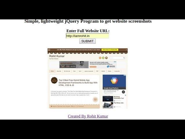 How to Take Screenshot of Website from URL using Jquery