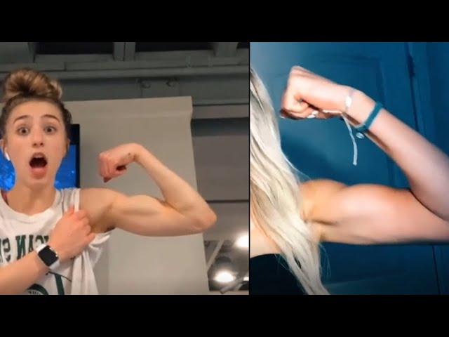 NATURAL GIRLS FLEXING THEIR BICEPS AND ARM WRESTLING