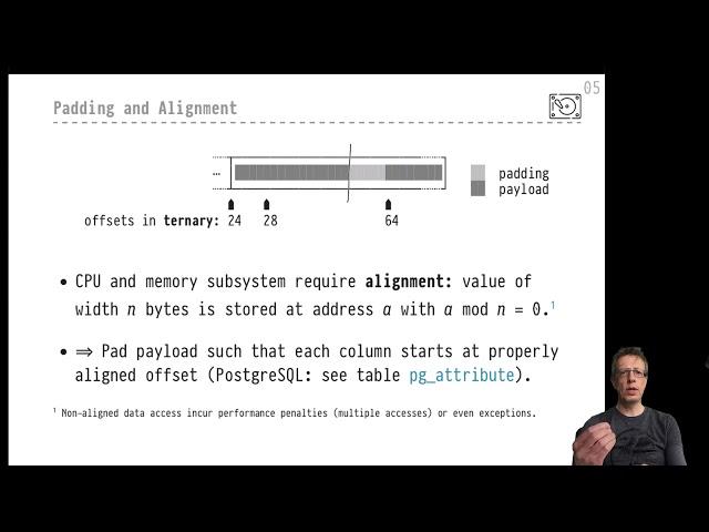 DB2 — Chapter 04 — Video #11 — PostgreSQL row internals, meta/payload data, column padding, "Tetris"