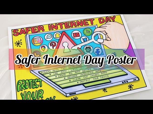 Safer Internet Day Poster/Safer Internet Day Drawing Easy steps /Cyber Safety Poster Drawing