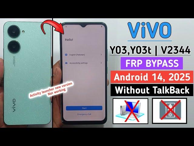 Vivo Y03t Frp Bypass Android 14 || Vivo (V2344) Frp Unlock 2025 || Settings Not Open || Without Pc