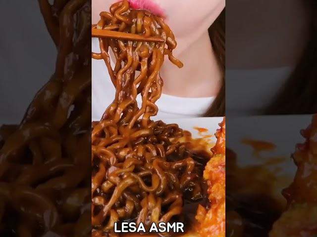 #ASMR spicy noodles black bean noodles fried chicken eating sounds mukbang | LESA ASMR