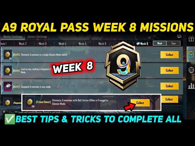 A9 WEEK 8 MISSION  PUBG WEEK 8 MISSION EXPLAINED  A9 ROYAL PASS WEEK 8 MISSION  C7S20 RP MISSIONS