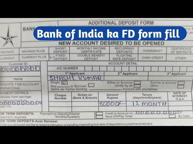 Bank of India ka FD form kaise bhare|| How to fill fixed deposit form in BOI ||