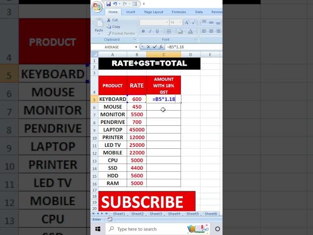 How to Calculate GST % in Excel  || #shorts 