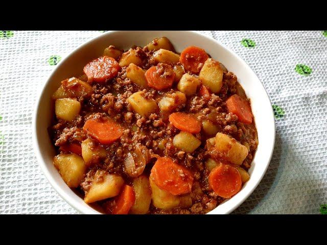 Carrots and potatoes with minced meat//Minced beef stew recipe//Mince curry with potatoes