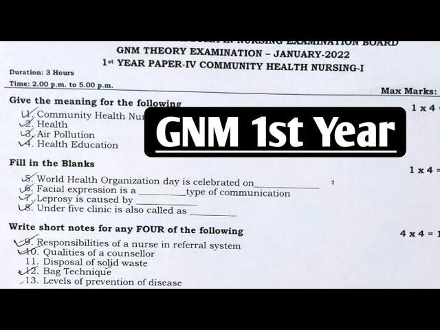 GNM 1st year Community Health Nursing question paper 