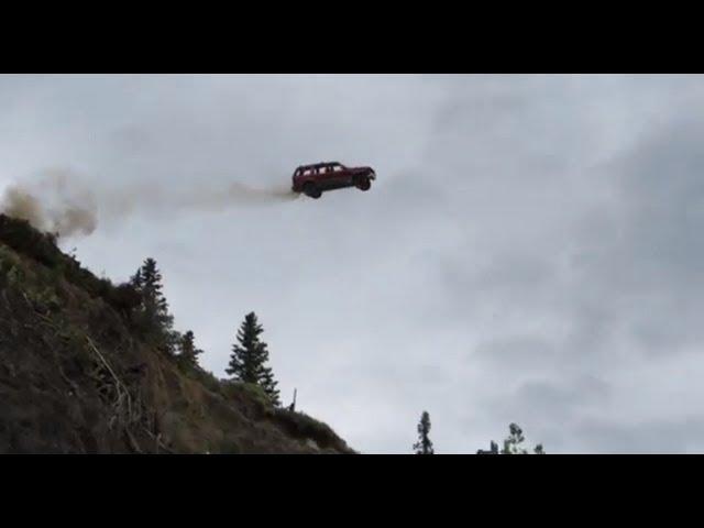 Ford Explorer launched off a 300' cliff