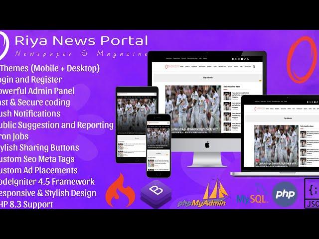 Riya News Portal PHP Script - Newspaper & Magazine | Frontend & Admin Demo | Mobile and Desktop Ver.