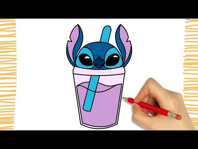 How to Draw STITCH'S CUP DRINK I CUTE I Easy I Step by Step