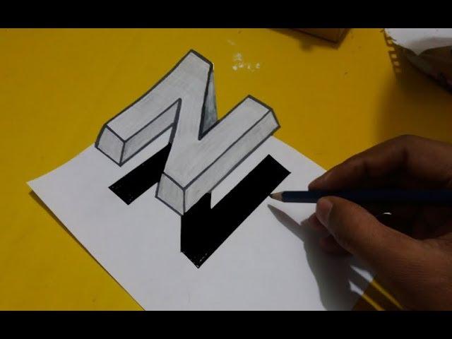 Easy Arts - How to draw 3D Art Letter N on the Paper for kids