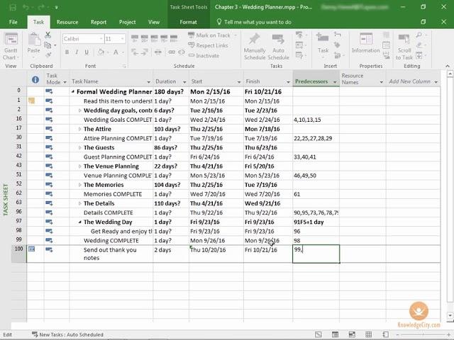 Adding Tasks to a Project in MS Project 2016