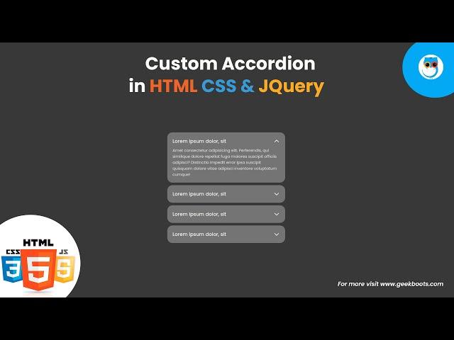 How to Create Custom Accordion using HTML CSS & JQuery | Geekboots