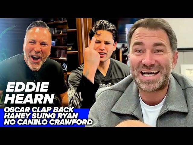 Eddie Hearn RESPONDS to De La Hoya clap back; Haney suing Ryan Garcia & No Canelo vs Crawford fight!