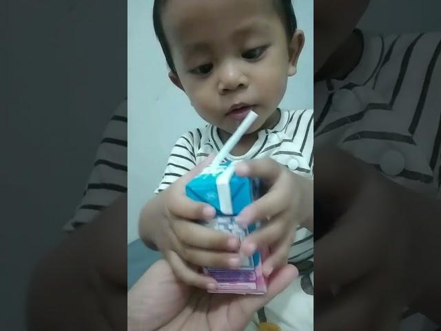 hasyim bayi 1 tahun suka minum susu kotak milky#baby