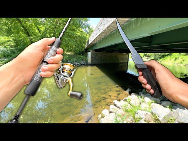 Fishing the CREEK! Eating Whatever I Catch (Catch and Cook)