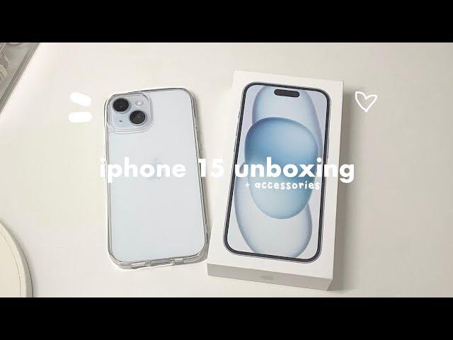 iphone 15 blue unboxing: phone case, camera test, asmr unboxing, accessories