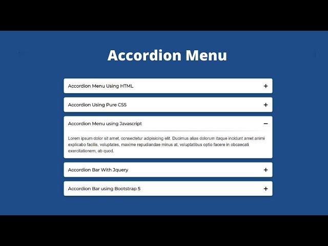 Responsive Accordion Menu Using only HTML CSS & JAVASCRIPT