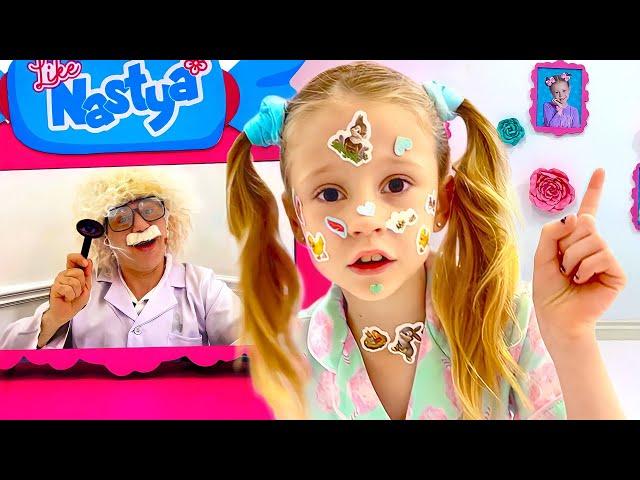 Nastya pretends that she has a sticker pox and goes to Dad. Useful stories for children