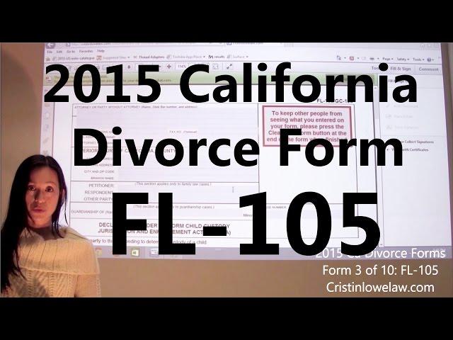 Filing California Divorce Forms: Form 3 of 10 the FL-105