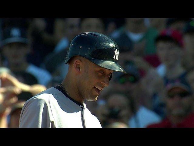 Derek Jeter exits to an ovation after final at-bat at Fenway Park