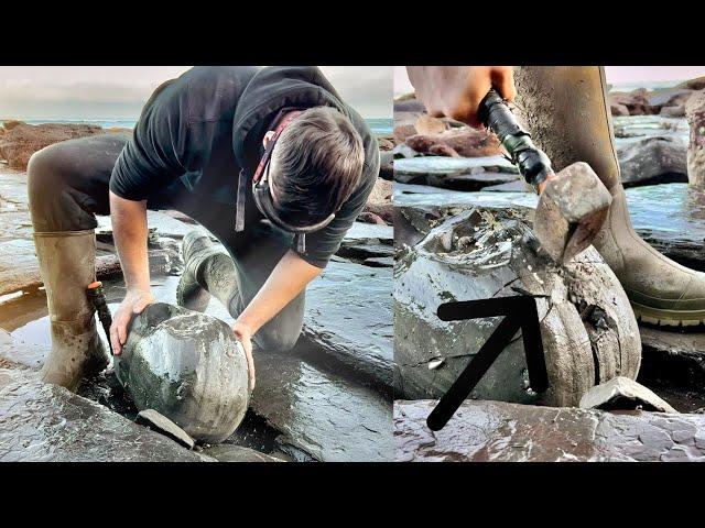 Fossil Hunter Examines HUGE Limestone Nodule! Fossil Hunting for Belemnites | Fossil Hunter