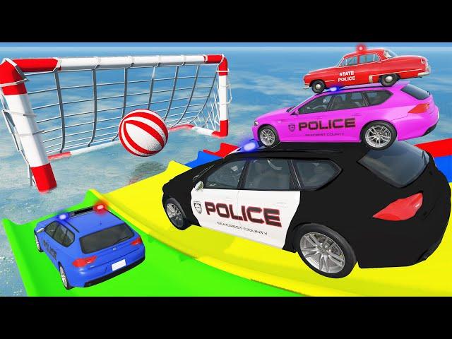 Big & Small Police Cars with Slide Color and Portal Trap - Police Truck Rescue Cars - BeamNG.Drive