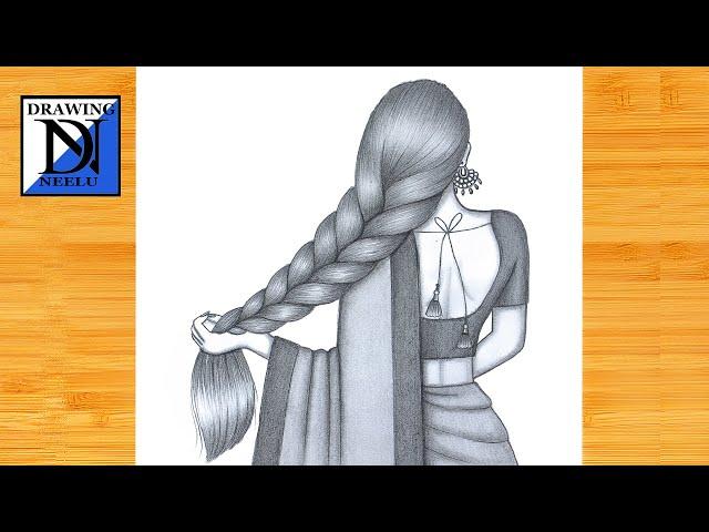 How to draw Girl backside Braided Hairstyle || Pencil sketch for beginner || Hairstyle drawing