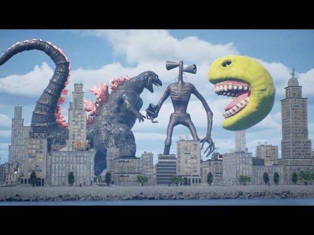 Siren Head VS Pacman And Godzilla (Full Version)  [3DCG]