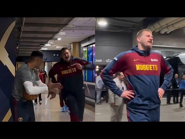 Russell Westbrook TIMING Nikola Jokic's run and HYPING him UP before the Game