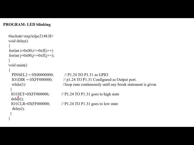 LED blinking program using LPC2148 ARM processor