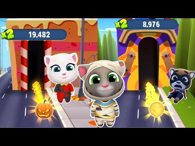 Talking Tom Gold Run Halloween Party vs Moon Festival - Mummy Tom vs Carnival Angela