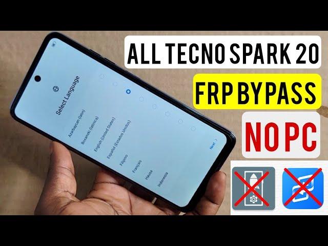 Tecno Spark 20, 20i, 20c Frp Bypass Without Pc | Tecno BG7, KJ5 Google Account Remove Android 12, 13