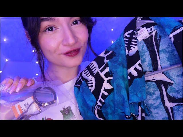 ASMR Thrift Haul (Fabric Sounds, Clothing, Whispering, Rambling)