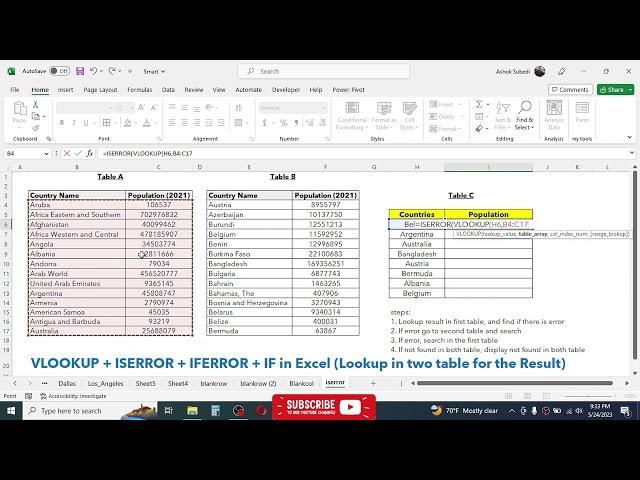 VLOOKUP+ISERROR+IF+IFERROR Function Combination | VLOOKUP from two Tables at Once