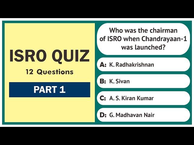 ISRO Quiz - Part 1/10 | 12 Questions | Indian Space Research Organisation | India GK Quiz