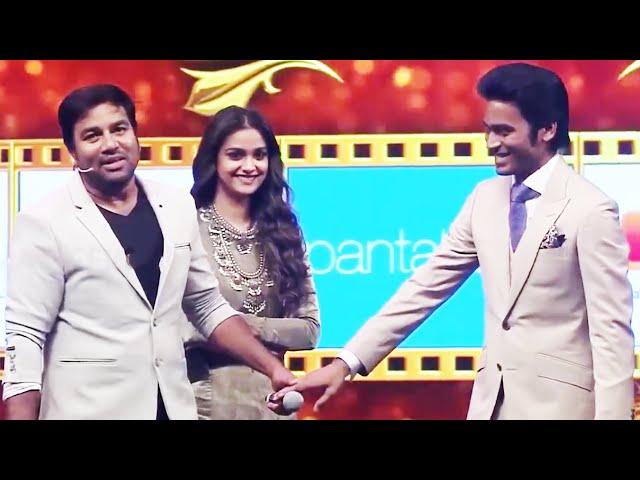 Mirchi Shiva Making Ultimate Fun With Dhanush And Keerthy Suresh At SIIMA