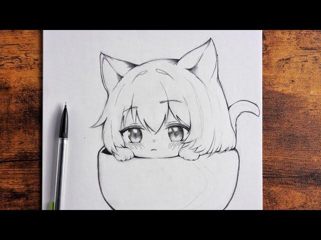 Draw Cute | How to Draw Anime cat Girl step by step