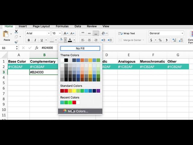 Using hexcode colors in Google Sheets and Excel