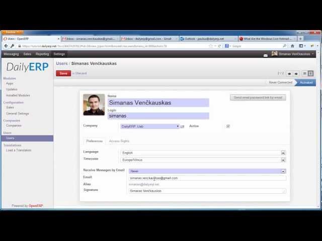 OpenERP 7 Tutorial #2 - User accounts and emailing system configuration